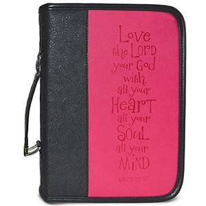 Bible Cover Heat Stamp Pink & Black Love Matthew 22:37 