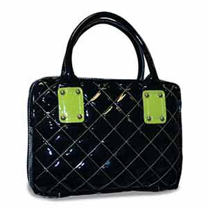 Quilted Patent Leather Purse Style Bible Cover Black/Yellow 