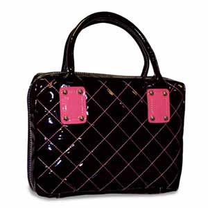 Quilted Patent Leather Purse Style Bible Cover Black/Yellow 
