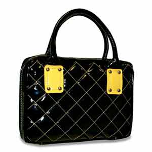 Quilted Patent Leather Purse Style Bible Cover Black/Yellow 